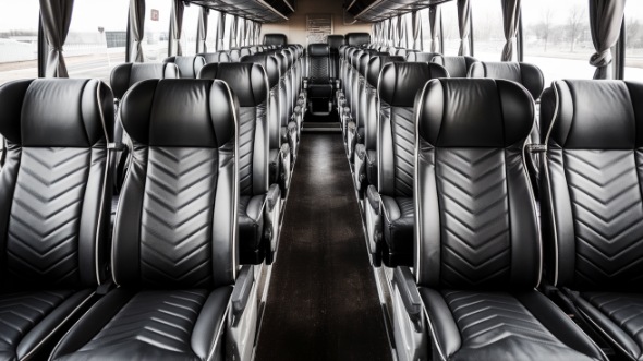 54 passenger charter bus inside old bridge